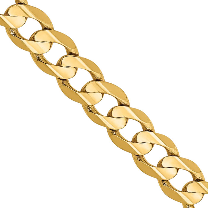 10K Solid Yellow Gold 4.5mm Concave Curb Link Chain Necklace