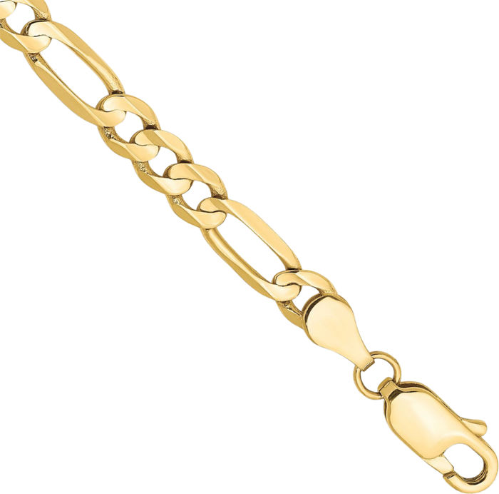 10K Solid Yellow Gold 4.5mm Concave Figaro Link Chain Bracelet