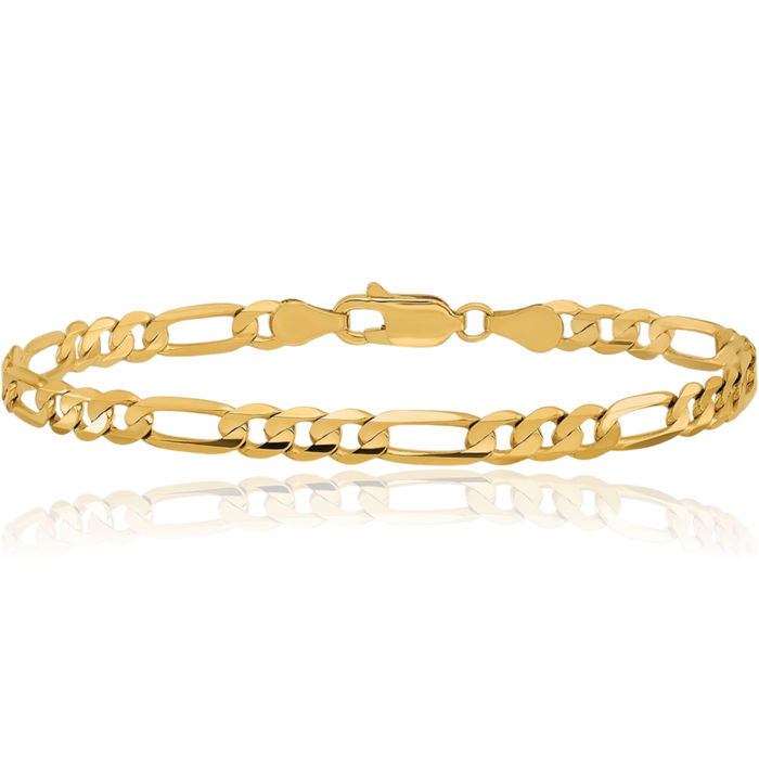 10K Solid Yellow Gold 4.5mm Concave Figaro Link Chain Bracelet