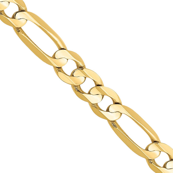 10K Solid Yellow Gold 4.5mm Concave Figaro Link Chain Necklace