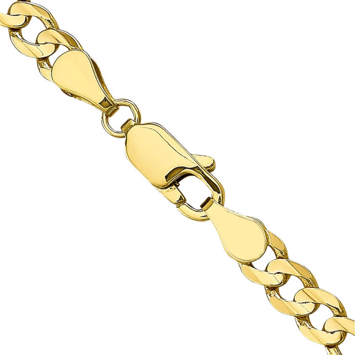 10K Solid Yellow Gold 4.5mm Concave Figaro Link Chain Necklace