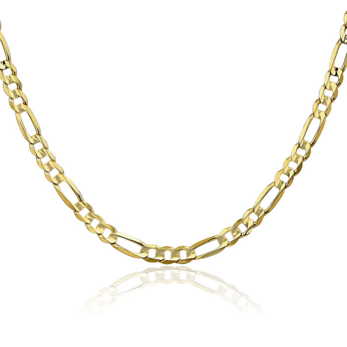 10K Solid Yellow Gold 4.5mm Concave Figaro Link Chain Necklace