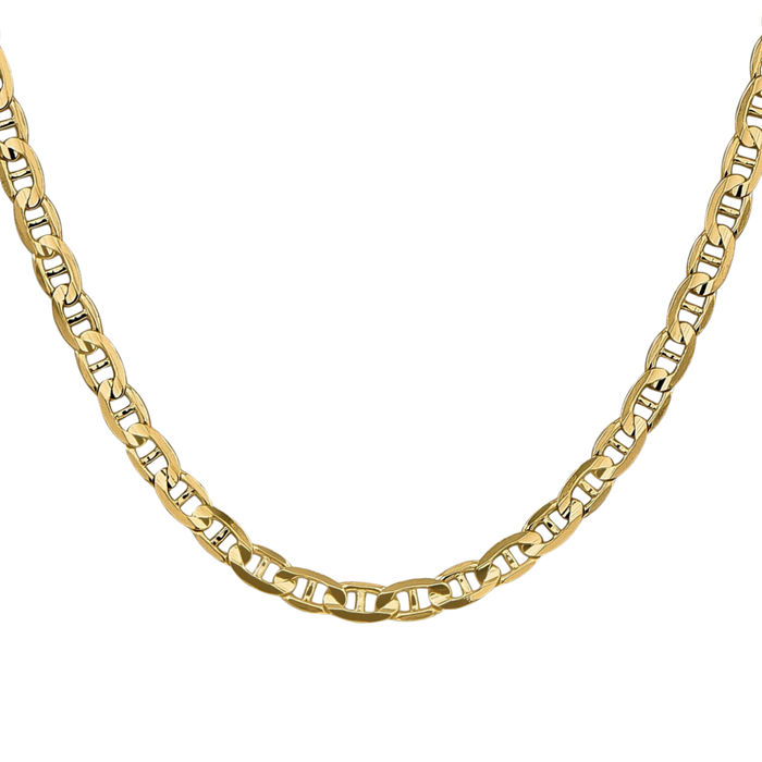 10K Solid Yellow Gold 4.5mm Concave Anchor Mariner Link Chain Necklace