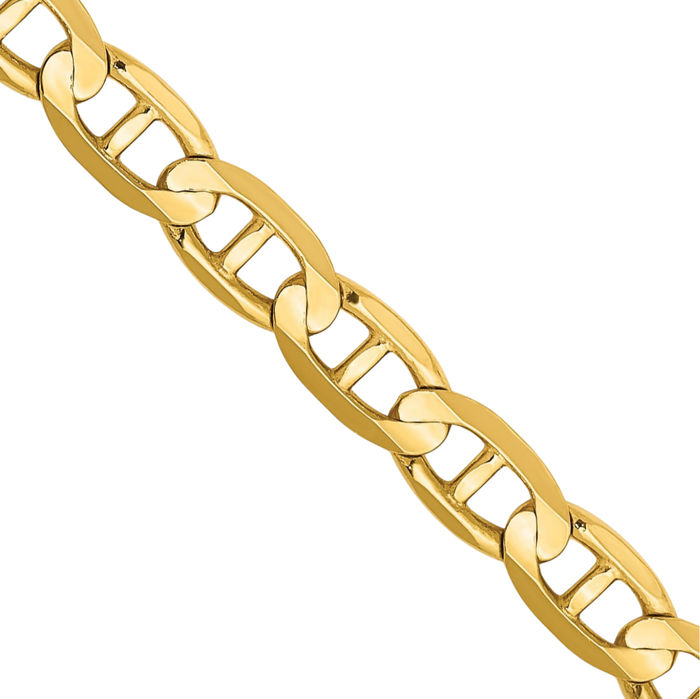 10K Solid Yellow Gold 4.5mm Concave Anchor Mariner Link Chain Necklace