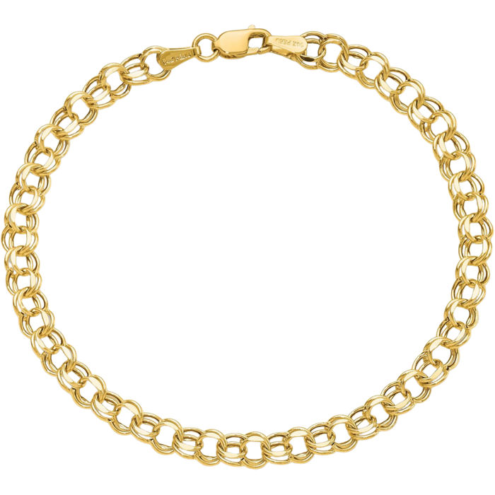 10K Solid Yellow Gold 4.5mm Double Link Chain Charm Bracelet