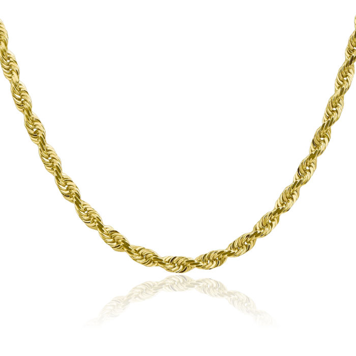 10K Solid Yellow Gold 4.5mm Quadruple Rope Chain Twisted Link Necklace