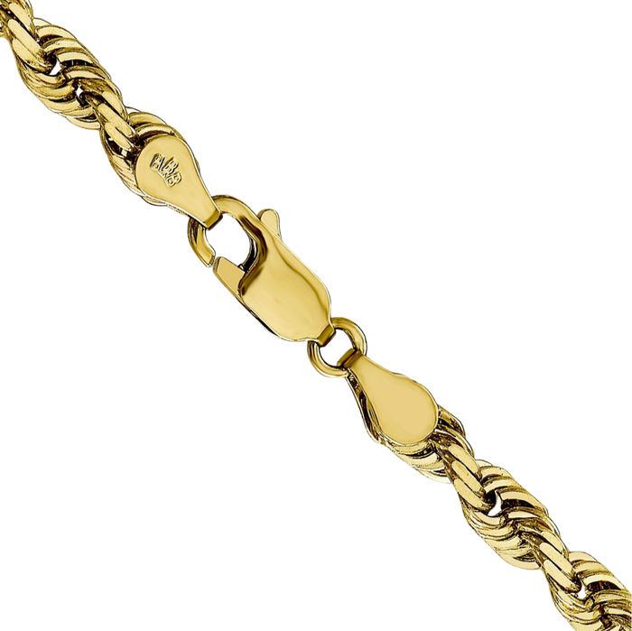 10K Solid Yellow Gold 4.5mm Quadruple Rope Chain Twisted Link Necklace