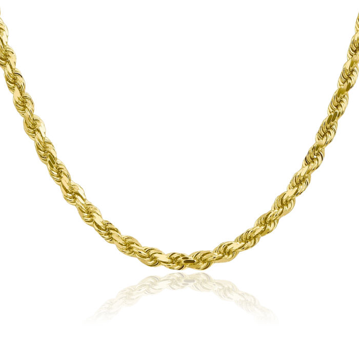 10K Solid Yellow Gold 4.5mm Rope Chain Twisted Link Necklace