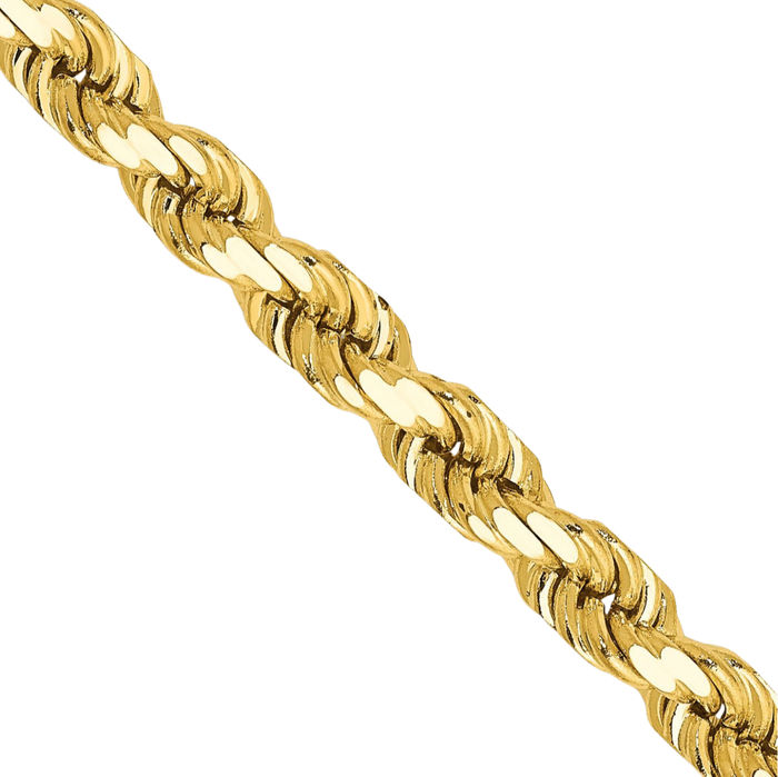 10K Solid Yellow Gold 4.5mm Rope Chain Twisted Link Necklace