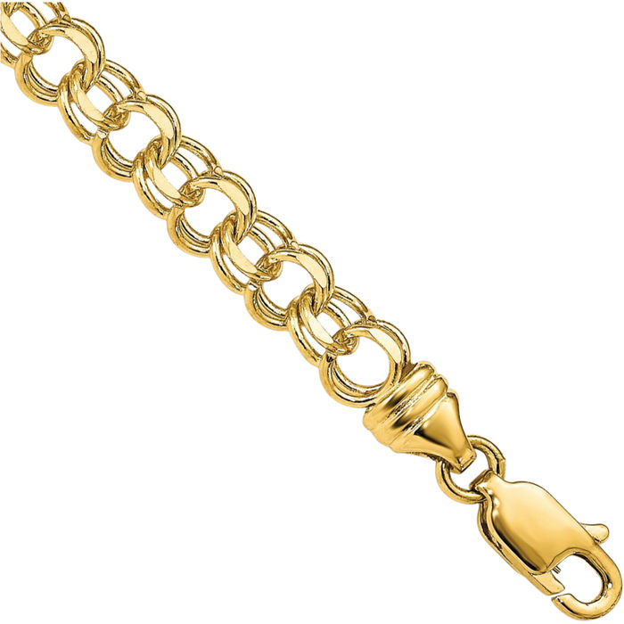 10K Solid Yellow Gold 4.75mm Double Link Chain Charm Bracelet