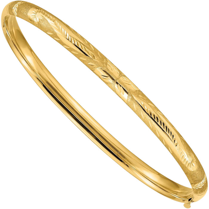 10K Solid Yellow Gold 4.75mm Florentine Bangle Bracelet