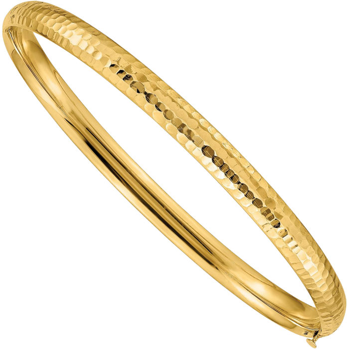 10K Solid Yellow Gold 4.75mm Hammered Bangle Bracelet