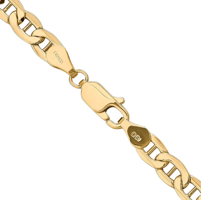 10K Solid Yellow Gold 4.75mm Anchor Mariner Link Chain Necklace