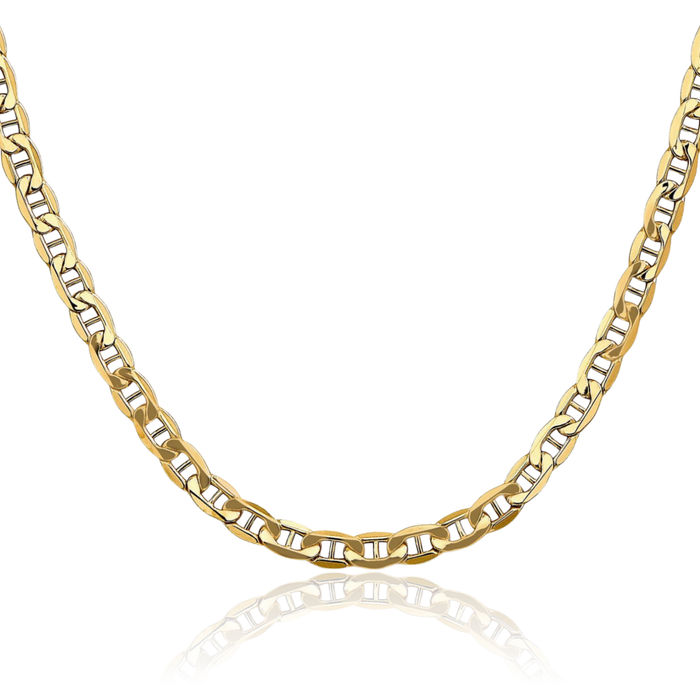 10K Solid Yellow Gold 4.75mm Anchor Mariner Link Chain Necklace