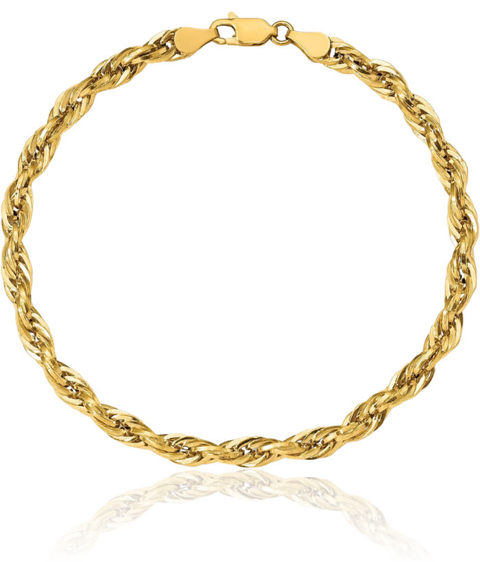 10K Solid Yellow Gold 4.75mm Rope Chain Bracelet