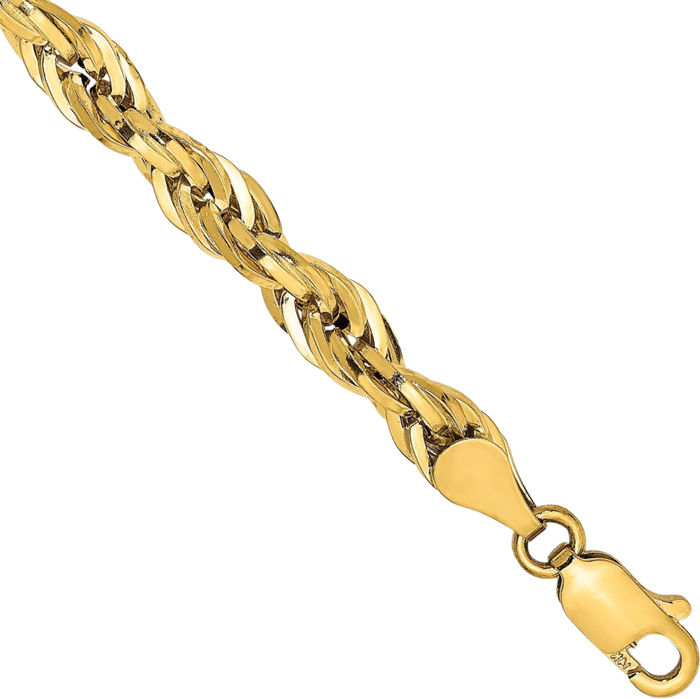 10K Solid Yellow Gold 4.75mm Rope Chain Bracelet