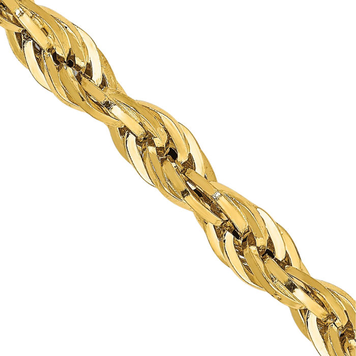 10K Solid Yellow Gold 4.75mm Rope Chain Twisted Link Necklace