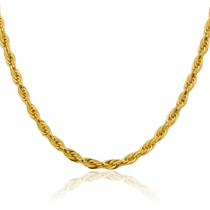 10K Solid Yellow Gold 4.75mm Rope Chain Twisted Link Necklace