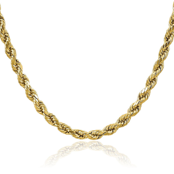 10K Solid Yellow Gold 4.9mm Rope Chain Twisted Link Necklace