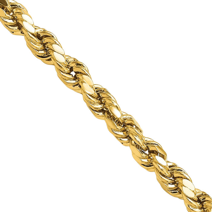 10K Solid Yellow Gold 4.9mm Rope Chain Twisted Link Necklace