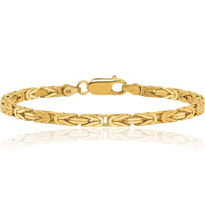 10K Solid Yellow Gold 4mm Byzantine Link Chain Bracelet