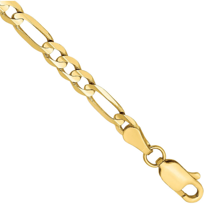 10K Solid Yellow Gold 4mm Concave Figaro Link Chain Bracelet