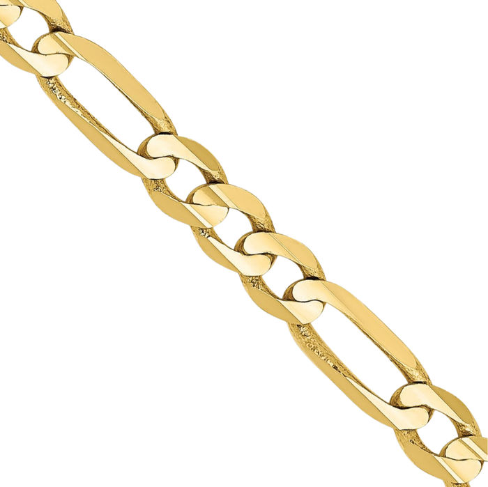 10K Solid Yellow Gold 4mm Concave Figaro Link Chain Necklace