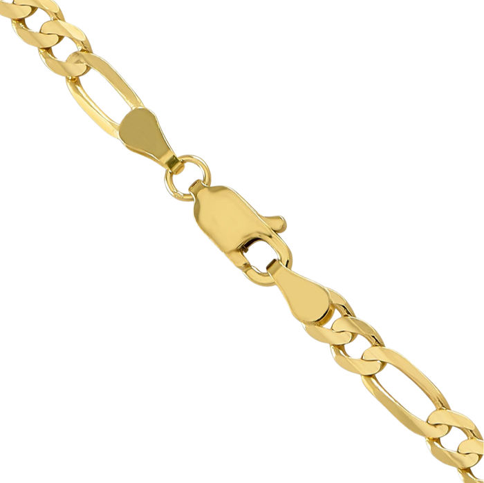 10K Solid Yellow Gold 4mm Concave Figaro Link Chain Necklace