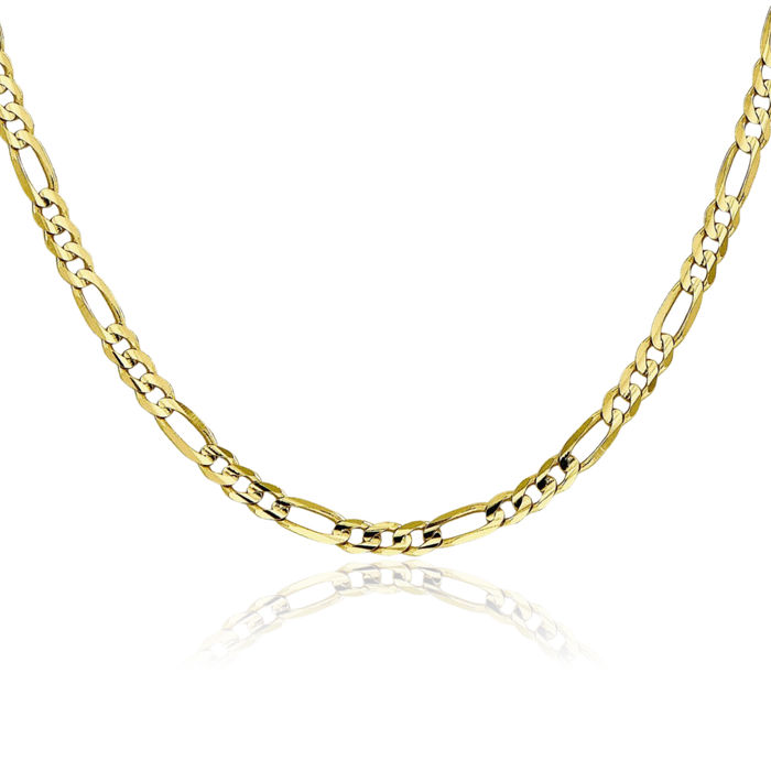 10K Solid Yellow Gold 4mm Concave Figaro Link Chain Necklace