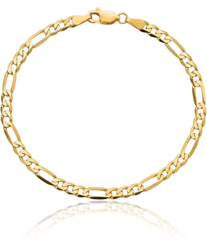 10K Solid Yellow Gold 4mm Figaro Link Chain Bracelet