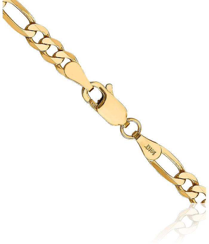 10K Solid Yellow Gold 4mm Figaro Link Chain Necklace