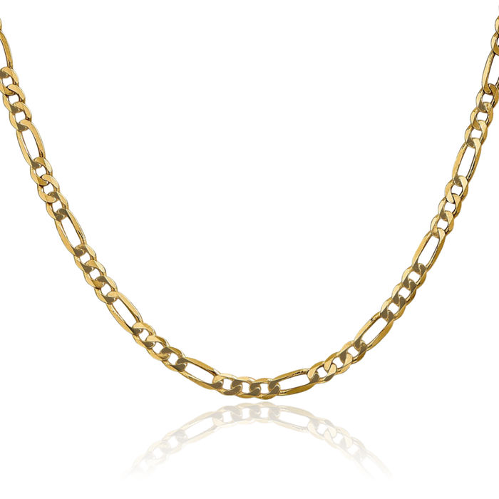 10K Solid Yellow Gold 4mm Figaro Link Chain Necklace