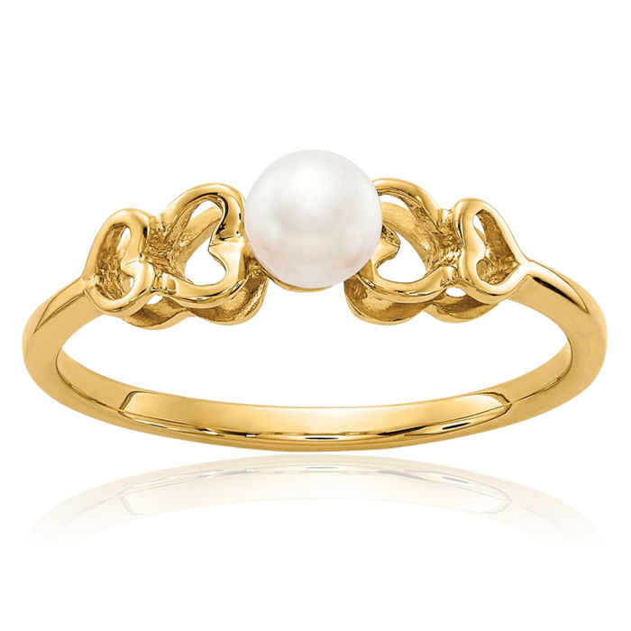 10K Solid Yellow Gold 4mm Freshwater Cultured Pearl Statement Ring