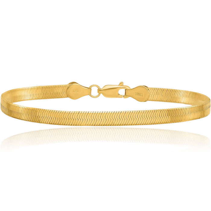 10K Solid Yellow Gold 4mm Herringbone Chain Bracelet