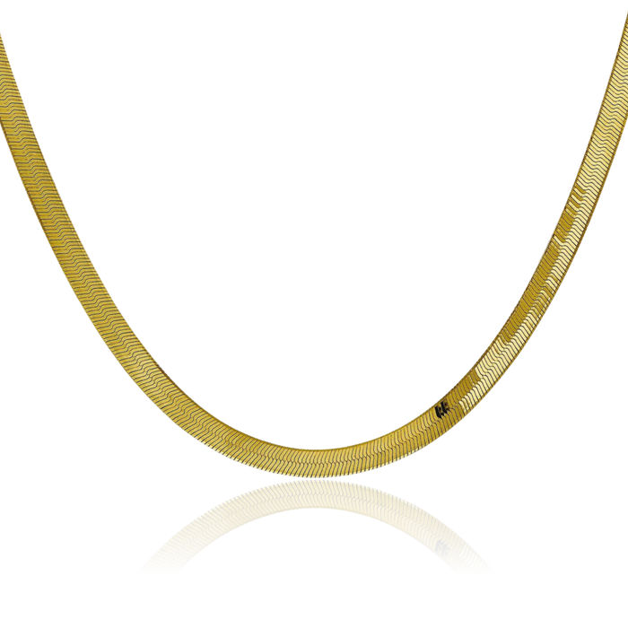 10K Solid Yellow Gold 4mm Herringbone Chain Necklace