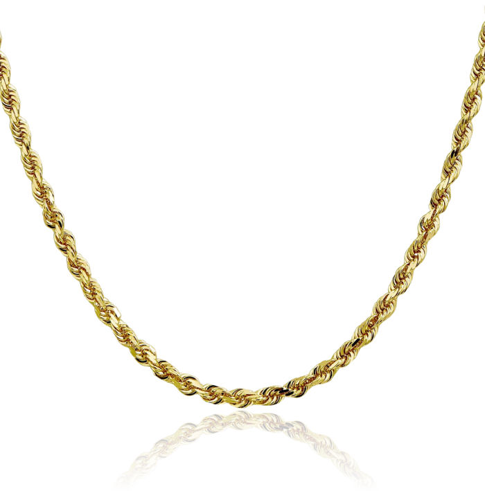 10K Solid Yellow Gold 4mm Quadruple Rope Chain Twisted Link Necklace