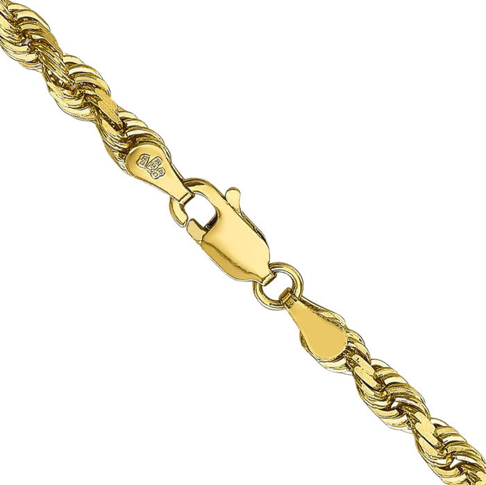 10K Solid Yellow Gold 4mm Quadruple Rope Chain Twisted Link Necklace