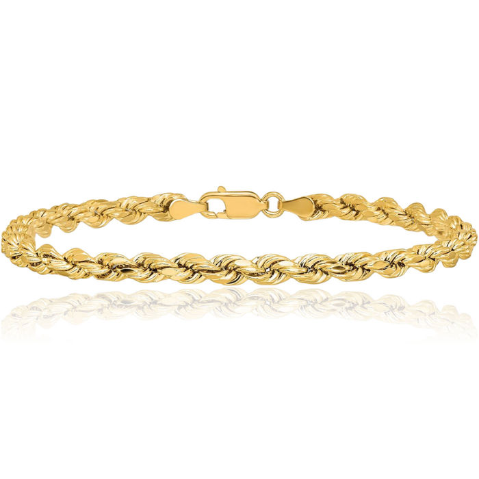 10K Solid Yellow Gold 4mm Rope Chain Bracelet