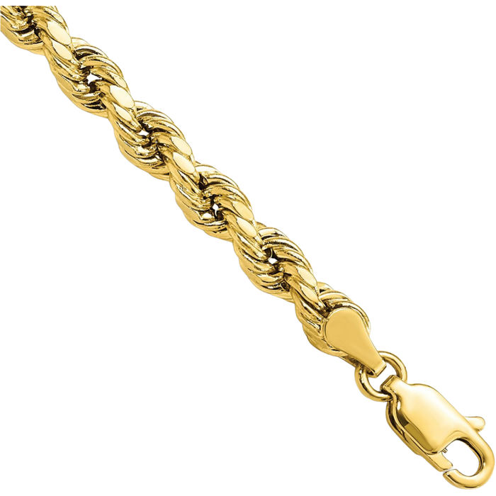 10K Solid Yellow Gold 4mm Rope Chain Bracelet