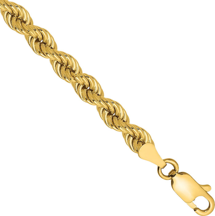 10K Solid Yellow Gold 4mm Rope Chain Bracelet