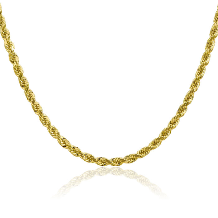 10K Solid Yellow Gold 4mm Rope Chain Twisted Link Necklace