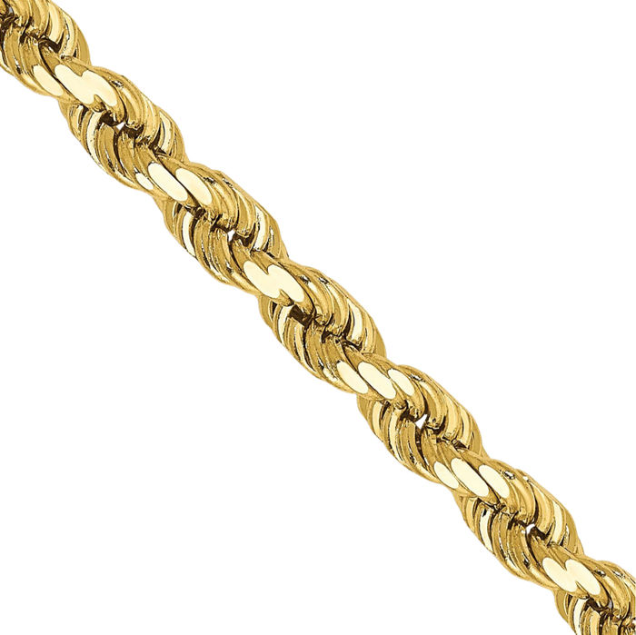 10K Solid Yellow Gold 4mm Rope Chain Twisted Link Necklace