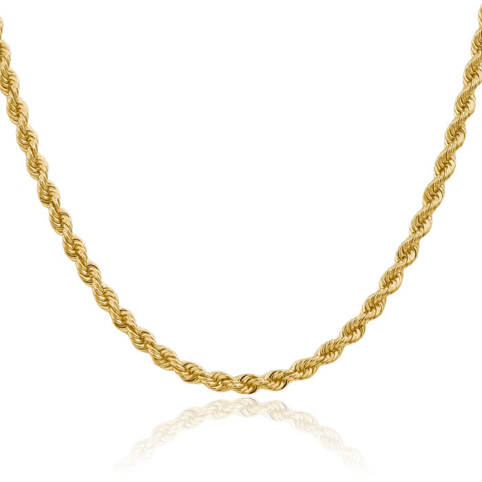 10K Solid Yellow Gold 4mm Rope Chain Twisted Link Necklace