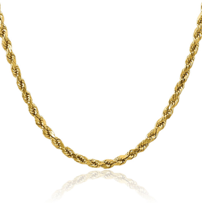 10K Solid Yellow Gold 4mm Rope Chain Twisted Link Necklace