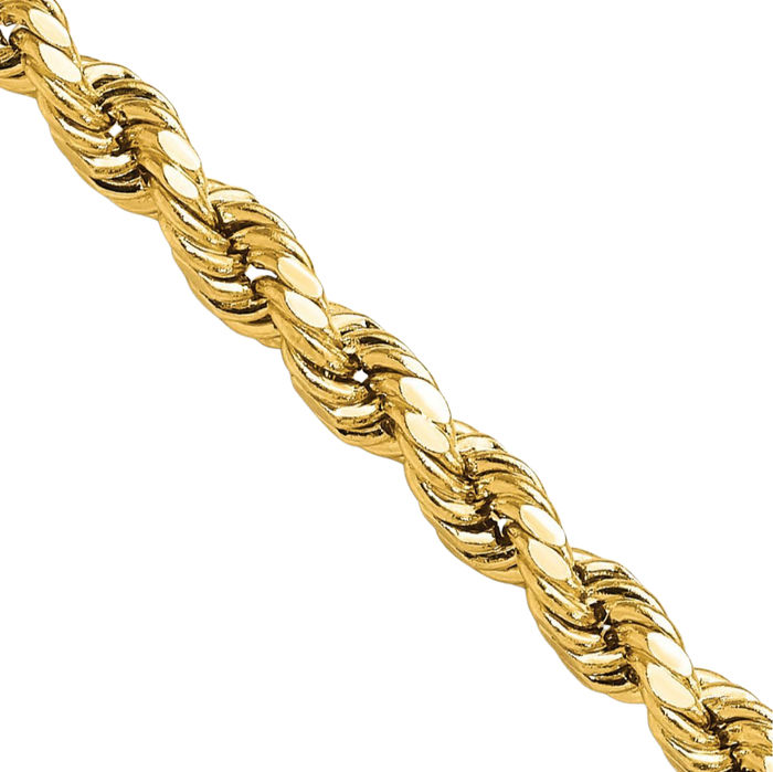10K Solid Yellow Gold 4mm Rope Chain Necklace