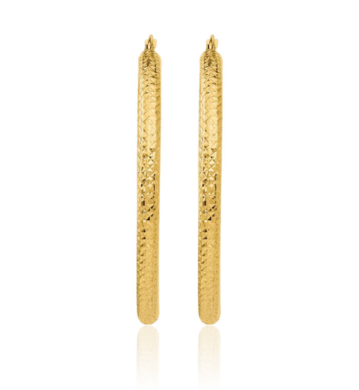 10K Solid Yellow Gold 4mm Round Large Hoop Earrings