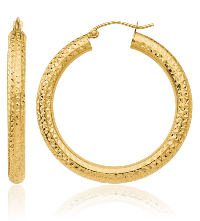 10K Solid Yellow Gold 4mm Round Medium Hoop Earrings