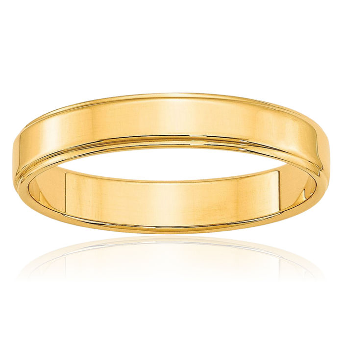 10K Solid Yellow Gold 4mm Step Edge Plain Classic Wedding Band Ring