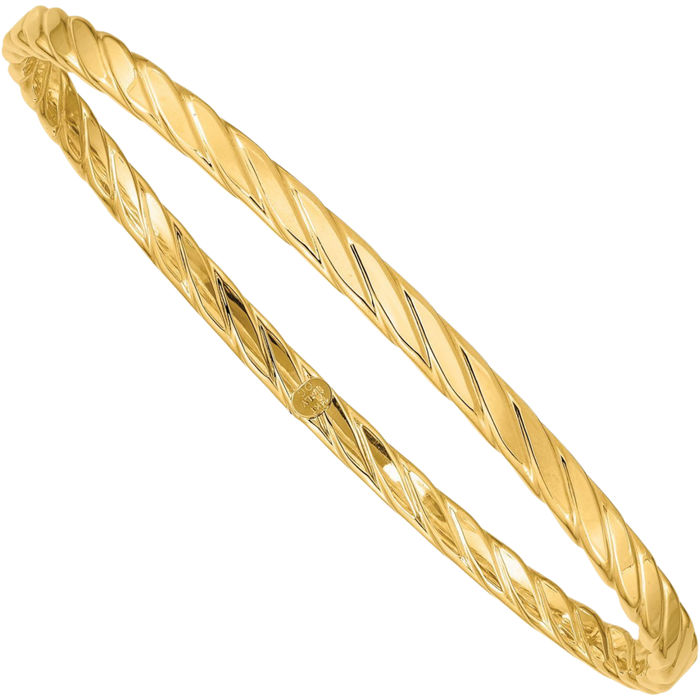 10K Solid Yellow Gold 4mm Twisted Slip On Bangle Bracelet