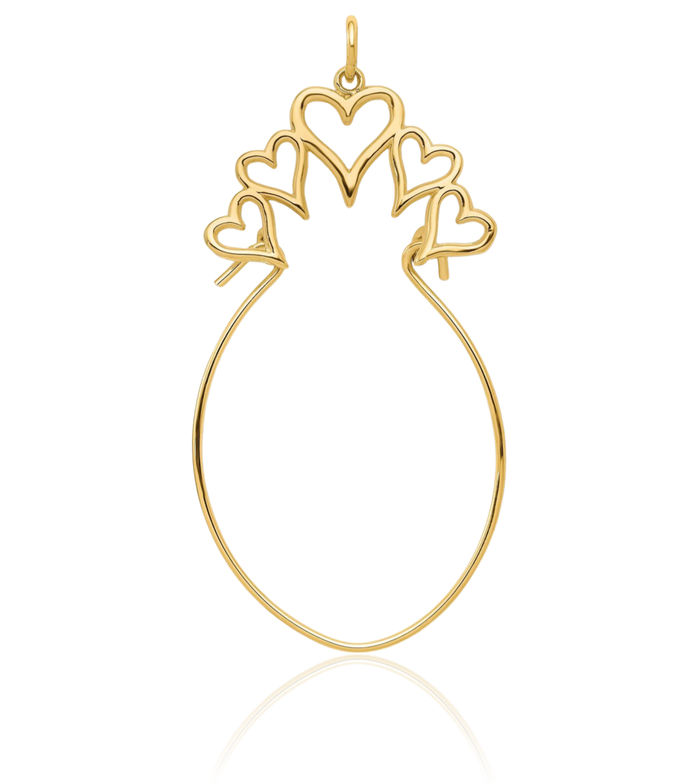 10K Solid Yellow Gold 5 Heart Necklace Love Pendant Charm Holder